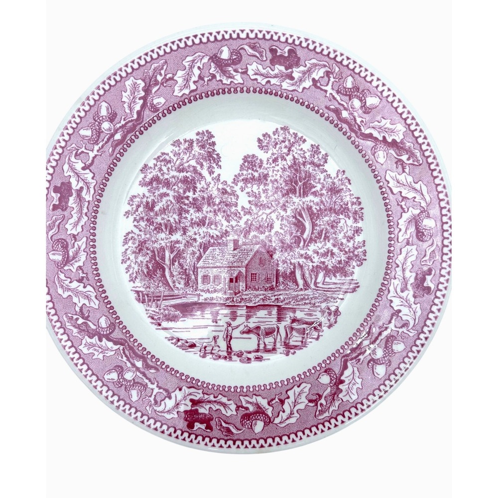 Memory Lane Royal Ironstone Red Transferware 10" Plate Farmhouse Oak Leaf USA